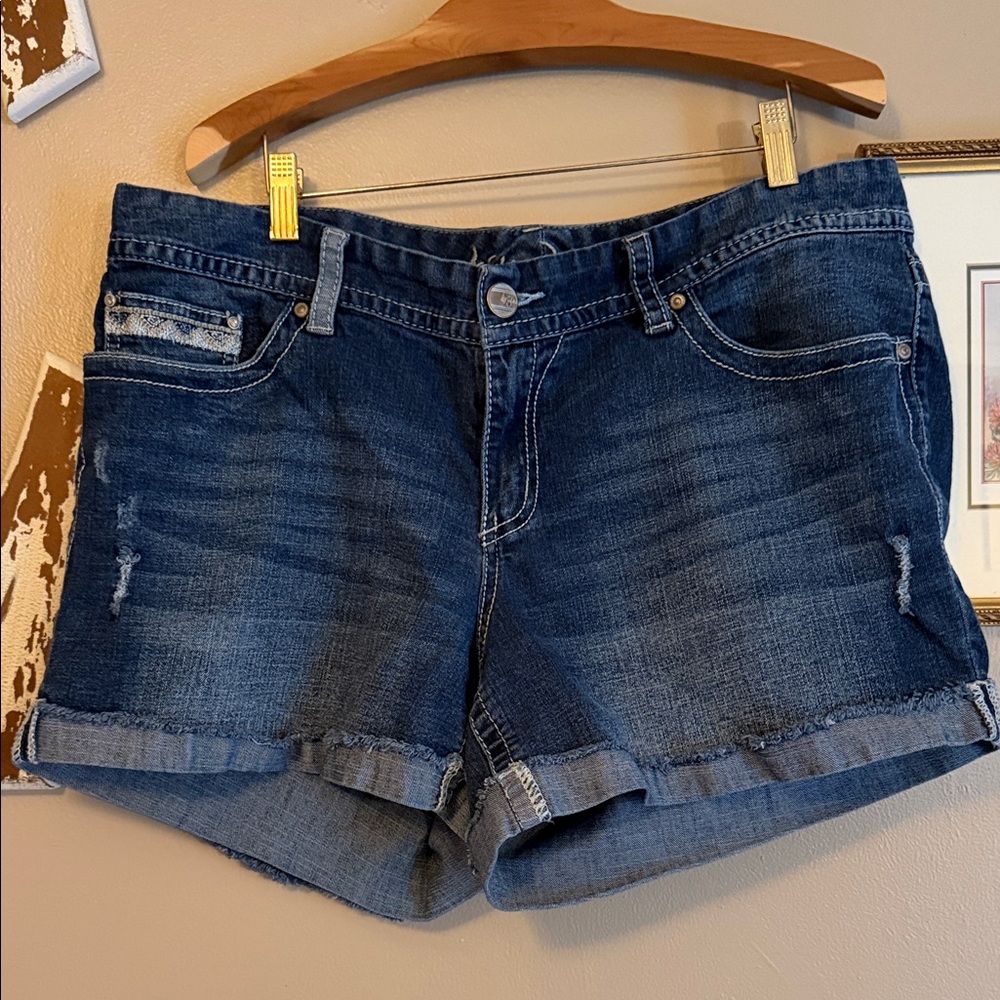 Ariya Dark Blue Rolled Cuff Denim Shorts